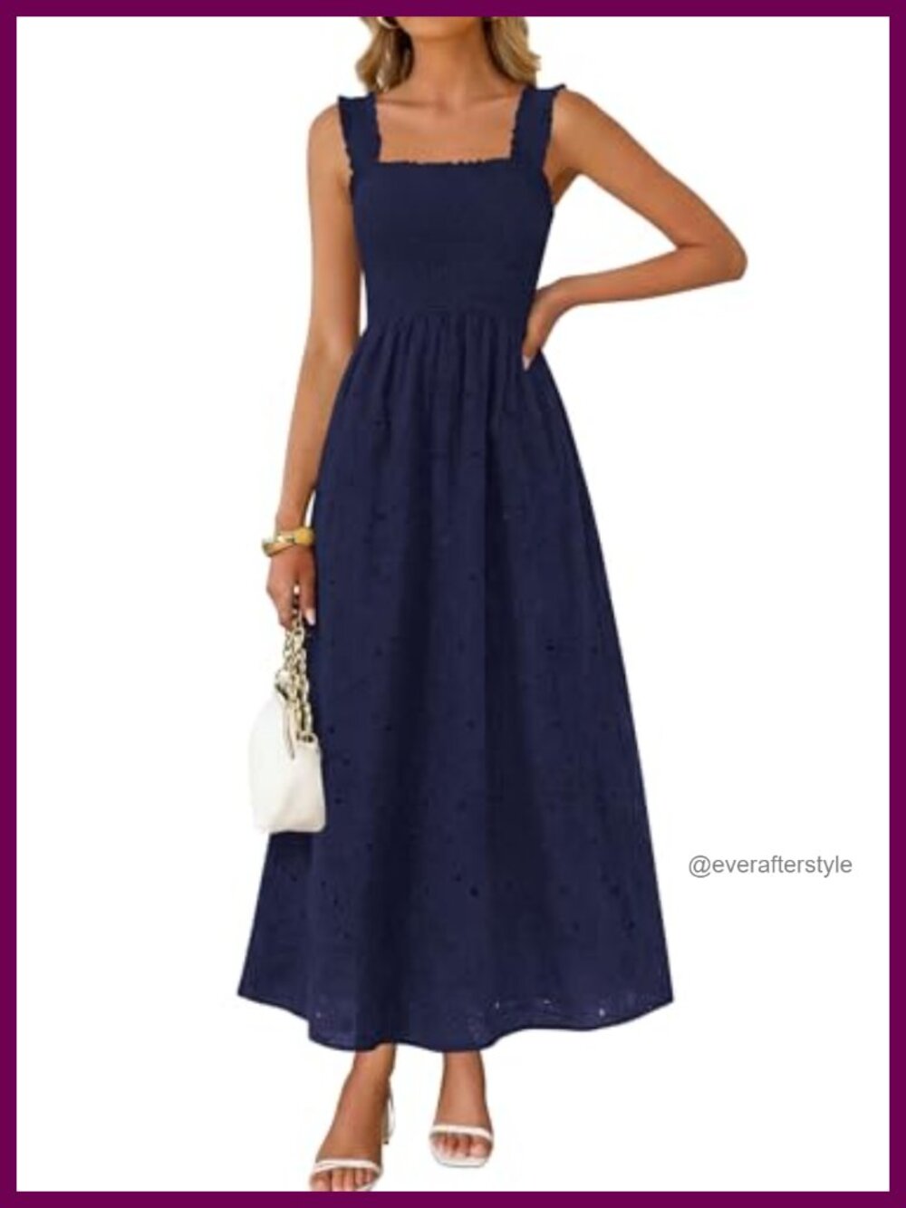 Women's 100% Cotton Eyelet Maxi Dress Smocked Sundress